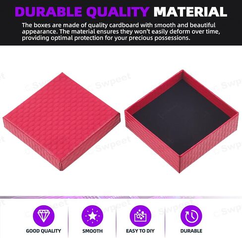 Swpeet 12Pcs Red 3.5 x 3.5 x 1.2Inch Diamond Pattern Cardboard Jewelry Gift Boxes with Scissors and Polyester Ribbon Assortment Kit, Necklace Earring Bracelet Boxes Gift Case for Jewelry Storage in Saudi Arabia