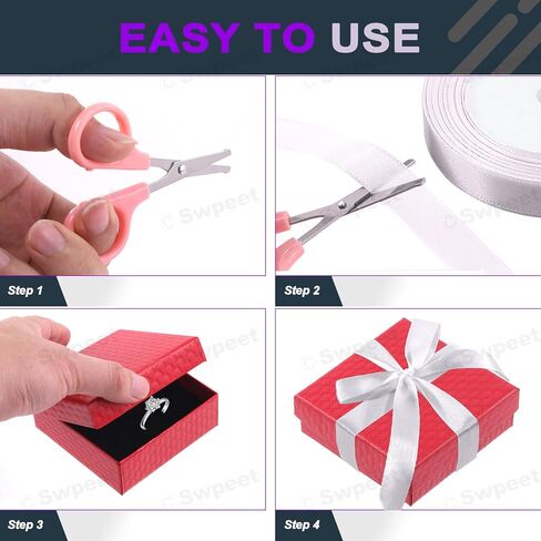 Swpeet 12Pcs Red 3.5 x 3.5 x 1.2Inch Diamond Pattern Cardboard Jewelry Gift Boxes with Scissors and Polyester Ribbon Assortment Kit, Necklace Earring Bracelet Boxes Gift Case for Jewelry Storage in Saudi Arabia