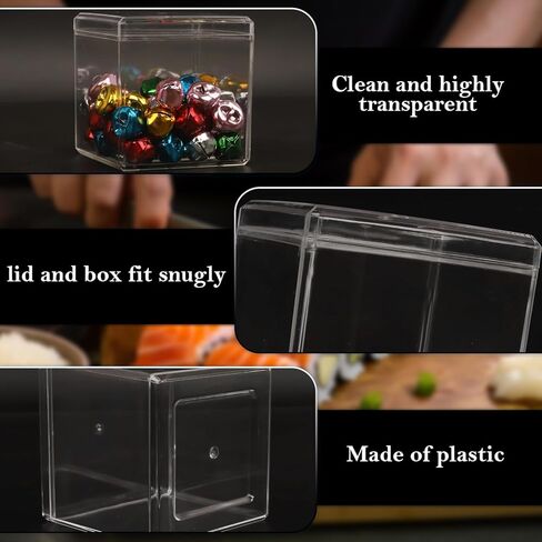 Clear Plastic Square Cube,15 Pack Small Plastic Storage Box With Lid Transparent Clear Square Containers Display Boxes Gift Box With Glitter Ribbon,Storage Box with Lid for Candy (Clear, 3.3 x 3.3 IN) in Saudi Arabia