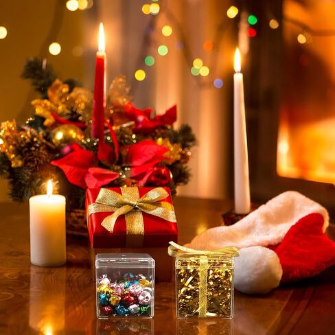 Clear Plastic Square Cube,15 Pack Small Plastic Storage Box With Lid Transparent Clear Square Containers Display Boxes Gift Box With Glitter Ribbon,Storage Box with Lid for Candy (Clear, 3.3 x 3.3 IN) in Saudi Arabia