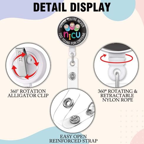 قابلة للسحب حيث لا تكون صغيرًا جدًا على بكرة شارة الكافيين مع مشبك التمساح، هدية حامل شارة الأطفال المضحكة للأطباء والممرضات RN EN L&D OB Labor Delivery NICU Nurse in Kuwait