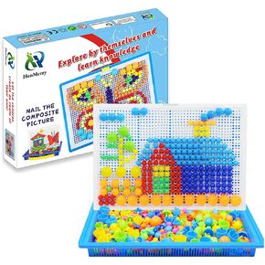 HenMerry Creative الفطر الأظافر فسيفساء Pegboard الأطفال ألعاب تعليمية ثلاثية الأبعاد بانوراما اللعب لغز لعبة بناء كتلة اللعب (600 قطعة) in Kuwait