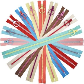 SHRJ 20pcs Resin Zippers with #3 Lifting Ring Pulls Close-end for Sewing Bulk, Nylon Plastic Zippers for DIY Tailor Sewing Craft Bags Garment Clothing, 10 Colors (30cm/12inch)