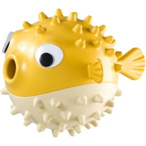 Dog Chew Toy, Bouncy Pufferfish, Dog Toothbrush, Treat Dispenser, Ultra-Durable and Long-Lasting Toy (Red)