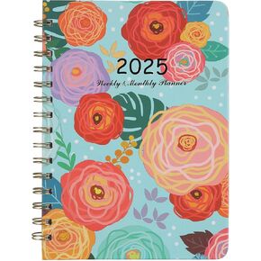 2025 Planner Weekly and Monthly with Tabs 8"×6“ Jan.2025 - Dec.2025 Planner with Back Pocket Bonus Budget Sticker (Flower(Green))
