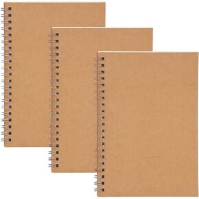 EOOUT 3 Pack Spiral Notebook College Ruled Notebook, 7.48 x 5.11 Inches Journal Soft Kraft Cover,100 Pages/ 50 Sheets for Students Office Business