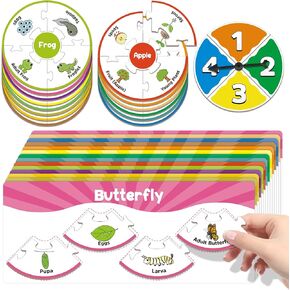 Life Cycle Toys for Kids,Toddler Puzzles,Animal Plant Insect Bug Ladybug Butterfly Tadpole to Frog Kit,Sequence Cards,Montessori Learning Toys,Preschool Science Learning Activities