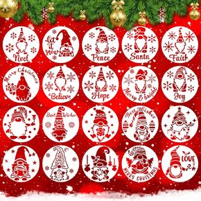20 Pieces Christmas Gnomes Stencils, Reusable Xmas Stencils for Painting on Wood Slice Christmas Tree Ornaments Wood DIY Crafts Decor (3inch)
