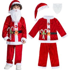 IKALI Kids Holiday Santa Claus Costume Christmas Dress Holiday Party Dress-up Outfit for Boys Girls Children