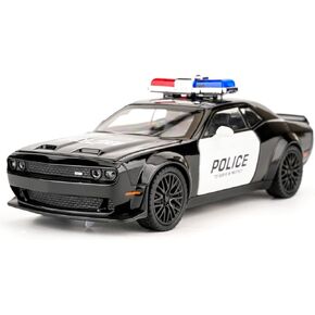 BDTCTK Dodge Challenger Hellcat Police Car Model Car, Zinc Alloy Pull Back Toy Car with Sound and Light for Kids Boy Girl Gift