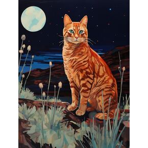 Zariocy 5D Diamond Art Kits for Adults Cat, DIY Diamond Painting Art Night Scene Round Full Drill Crystal Diamond Embroidery Paintings Arts Craft for Home Office Wall Decor 12x16 inch
