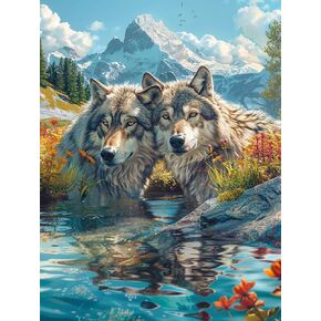 Diymood DIY 5D Diamond Painting Kits for Kids & Adults Wolf - Paint with Diamond Art Kits for Kids & Adults Animal Full Drill Round Canvas Mosaic Beginner Home Wall Decor Gift 12x16 inch z7