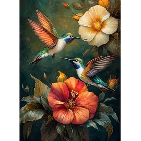 MAXBYE DIY Hummingbird Diamonds Painting Kits for Adults, 5D Full Drill Diamond Art Painting Kits, Flowers and Birds Gem Arts and Crafts for Home Wall Decor 12X16in