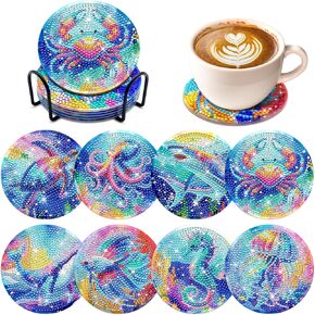 ZTOTZ 8pcs Cat Diamond Painting Coasters kit with Holders, Cute Cat Diamond Art Coaster for Adult Beginner, DIY Animals Gem Art Coasters Kit for Gift Table Decor