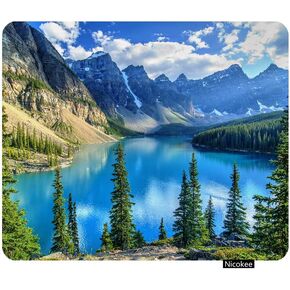 Gaming Mouse Pad Landscape Canadian Rockies Mountain Moraine Lake Banff on Sunny Day Non-Slip Rubber Mouse Pad for Computers, Laptop, Office 9.5 Inch x 7.9 Inch