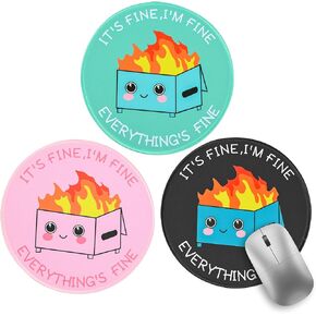 Funny Work Office Mouse Pad, 3 Pack Small Round Mouse Pads for Desk, Mini Travel Mousepad Mat for Wireless Computer Laptop, Office Desk Accessories, 8.6 x 8.6 inch (3 Pcs Dumpster on Fire)