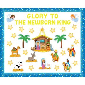 Whaline 63Pcs Christmas Nativity Bulletin Board Decorations Set Xmas Jesus Birth Cut-Outs Christmas Nativity Scene Cutouts Bulletin Border Decor with Glue Points for School Classroom Church Decor