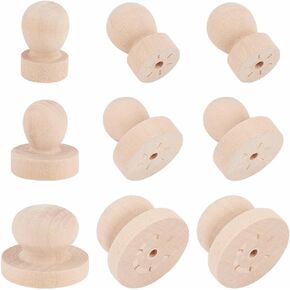 AHANDMAKER 9 Pcs Wooden Round Handle, 3 Sizes Wooden Stamp Handle Cards Stamp Handle Wood Drawer Knobs Unfinished Wood Drawer Pulls Handles for DIY Crafts Scrapbooking Card Making(25mm, 37mm, 49mm)