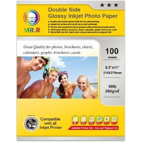 MR.R Double Side Glossy Inkjet Photo Paper,260gsm-69lb,Letter Size-8.5"x11",100 Sheets per Pack