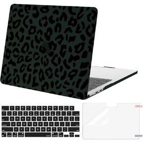 MOSISO Compatible with MacBook Air 13 inch Case 2024 2023 2022 M3 A3113 M2 A2681, Plastic Leopard Grain Hard Shell&Keyboard Cover&Screen Film Compatible with MacBook Air 13.6 inch Case, Black