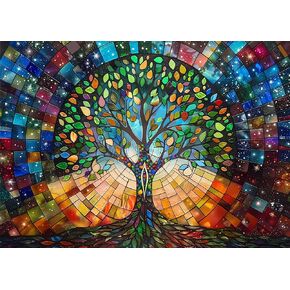 Stained Glass Tree of Life Puzzle 1000 Piece for Adults, Fantasy Galaxy Jigsaw Puzzles Art, Colorful Nature Leaf Puzzle