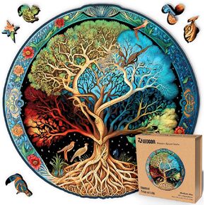 LEOGOR Large Wooden Puzzles for Adults 500 Piece – Colorful Mosaic Tree of Life Puzzle with Unique Laser Cut Animal-Shaped Wood Pieces – Challenging Jigsaw, XL Size 17.8'' x 18''