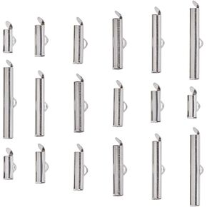 SUNNYCLUE 1 Box 96Pcs Slide on Clasp Slider End Clasps Tubes Stainless Steel Crimp Caps Slide Bar Clasp for Seed Bead Loom Jewelry Making Supplies DIY Necklace Bracelet Earrings 10/13/16/20/25/30mm