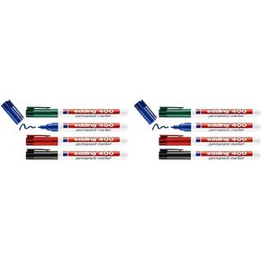 edding 400 permanent marker - black, red, blue, green - 4 pens - fine round nib 1 mm - waterproof, quick-drying, smear-proof pens - for cardboard, plastic, wood, metal, glass and fabric