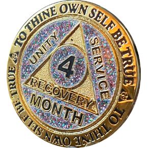 4 Month AA Medallion Reflex Funfetti Birthday Glitter Gold Sobriety Chip