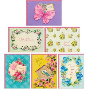 Hallmark Vintage Thank You Note Assortment (48 Blank Cards with Envelopes) Butterfly, Flowers, Birdhouse
