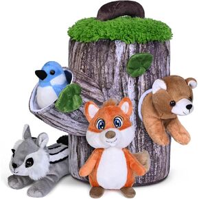 Plush Treehouse with 4 Animals – Stuffed Forest Animal Toys for Babies, Toddlers & Children – Squirrel, Bear, Bird, and Skunk