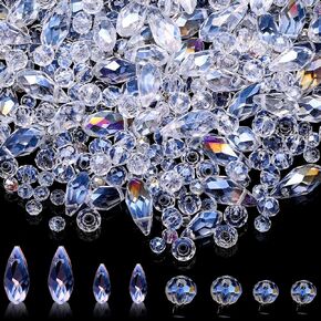 Inbagi 600 Pieces AB Crystal Beads for Jewelry Making Clear Drilled Drop AB Beads Gemstone Loose with Holes Tear Drop DIY Craft Glass Faceted Flat Round Gemstone for Valentines Handmade Gifts