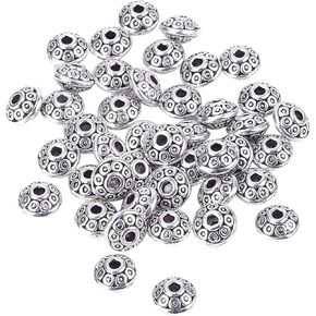 April Ya 100 Pieces 6 mm Antique Silver Spacer Beads European Style Beads for Jewelry Making