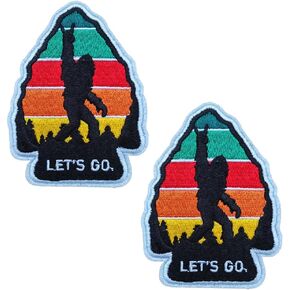 2 PCS Let's GO Bigfoot Embroidered Iron On Patches I Believe Bigfoot Fashion Clothing Fabric Badge, Black/Red/Yellow/Green