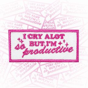 I Cry A Lot So But I'm Productive Patch 3 Inches Iron On/Sew On Embroidered Applique Patch for Clothes Backpacks Hats, Blue Collar DIY Hard Hat Accessories Gifts for Mom Dad Friends Coworkers
