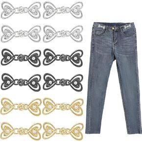12 Pair Pant Waist Tightener, Adjustable Detachable Decorative Waist Buckles, Love Heart Pearl Button Pins for Jeans Waist Adjuster, No Sew Button for Jeans to Make Smaller