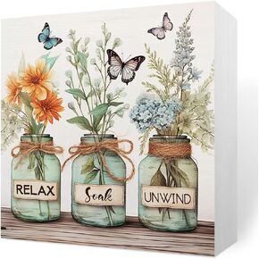 Happy Spring Floral Desk Decor Rustic Home Office Desk Art Blocks Decorations Cute Wood Box Sign Farmhouse Cubicle Shelf Tabletop Room Decor 5 X 5 Inch in Saudi Arabia