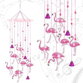 Yousoontic Pink Flamingo Diamond Painting Wind Chimes Pink Flamingo Wind Chime Kit Suncatcher Art DIY Hanging Diamond Art for Xmas Garden Outside Home Yard Gifts Decoration