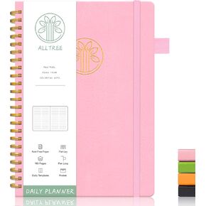 Alltree 2022 Daily Planner, Undated Spiral Planner, Pocket Planner with Meal Tracker, Hourly Schedule, Organizer Notebook for Men & Women