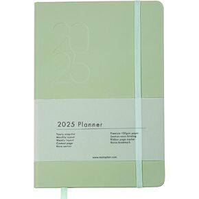 2025 Planner (Blue) Soft-touch PU Leather Yearly Agenda, Ribbon Page Marker, Dated Planner for 2025, 8.1 x 5.9 Inches Smudge-Free Paper, Monthly, Weekly & Daily Layout with Bookmark & Elastic Closure