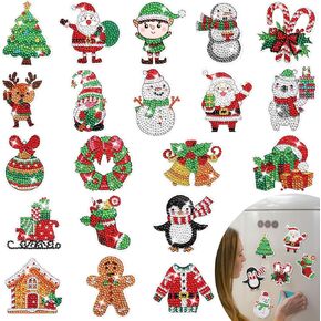 Whaline 20Pcs Christmas Diamond Drawing Magnets for Refrigerator Snowman Santa Claus Deer Diamond Art Magnets Decal DIY Xmas Rhinestone Full Drill Painting Kits for Fridge Whiteboards Craft Home Decor