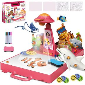 Drawing Projector for Kids, Art Sketcher Projector for Kids, Tracing Projector Drawing Board with 48 Patterns, 6 Color Brushes, 4 Erasable Drawing Boards, Toys Gifts for Girls Age 3+ (4-6 Years Old)