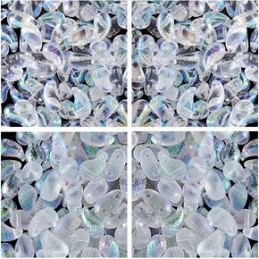 Set of Czech Glass ZoliDuo Beads. Drops-Shaped 5x8mm. 2 Holes. Two Colors in Right and Left Versions. Total 80 Pieces. Kit for Jewelrj Making.
