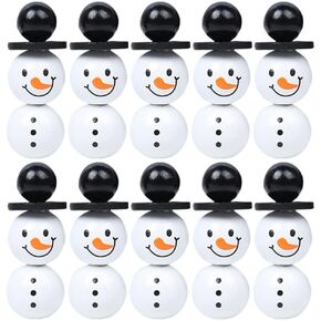 10 Set Christmas Snowman Wooden Bead, Winter Plaid Wood Round Bead Black Spacers Snowman Face and Tummy for DIY Crafts Jewelry Making (40Pcs, Each 10Pcs)