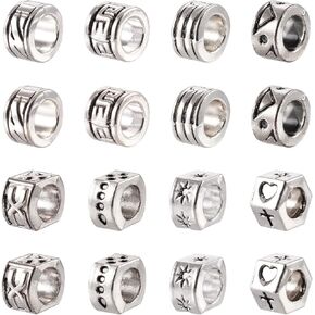 Beadthoven 150pcs 15 Style Antique Silver Large Hole Beads Spacers Tibetan Big Hole Tube Spacer Filigree Beads Alloy European Beads Loose Jewelry Spacers for Bracelets DIY Necklace Making Hair Braids