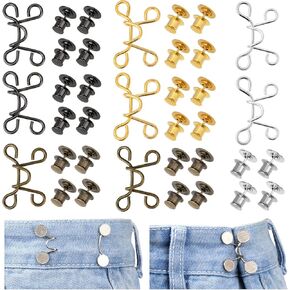 Jean Buttons Pins for Women,8 Set Pant Waist Tightener for Loose Jeans Adjustable Waist Buckle Extender Reusable Waistband Tightener No Sewing Detachable Button Adjuster for Pants Dress Too Big