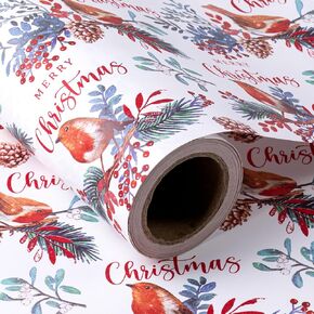 WRAPAHOLIC Kraft Christmas Wrapping Paper - 30 Inch X 100 Feet Jumbo Roll Reindeer and Holly Design