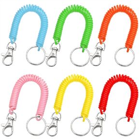 Mini Skater 6Pcs Spiral Retractable Spring Coil Keychain Holder Lanyard Anti-lost Stretch Cord Safety Key Ring with Metal Lobster Clasp (6 Bright Colors)