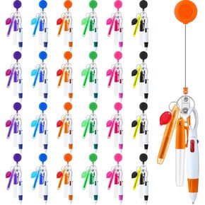 Handepo 120 Pcs Nurse Pen Set Include Retractable Shuttle Pens, Marker Pen, Mini Tip Highlighter, LED Mini Keychain Flashlight, Badge Reels for Nurse Students Children Christmas Gift (Multi Colors)