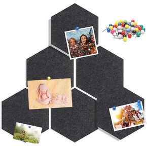 Hexagon Felt Cork Board Tiles, 6 PCS Self Adhesive Bulletin Boards Wall Decor Stickers Set with Pushpins, Felt Memos Photos Display Pin Boards Notice Boards for Office Home Kitchen School (Pink)
